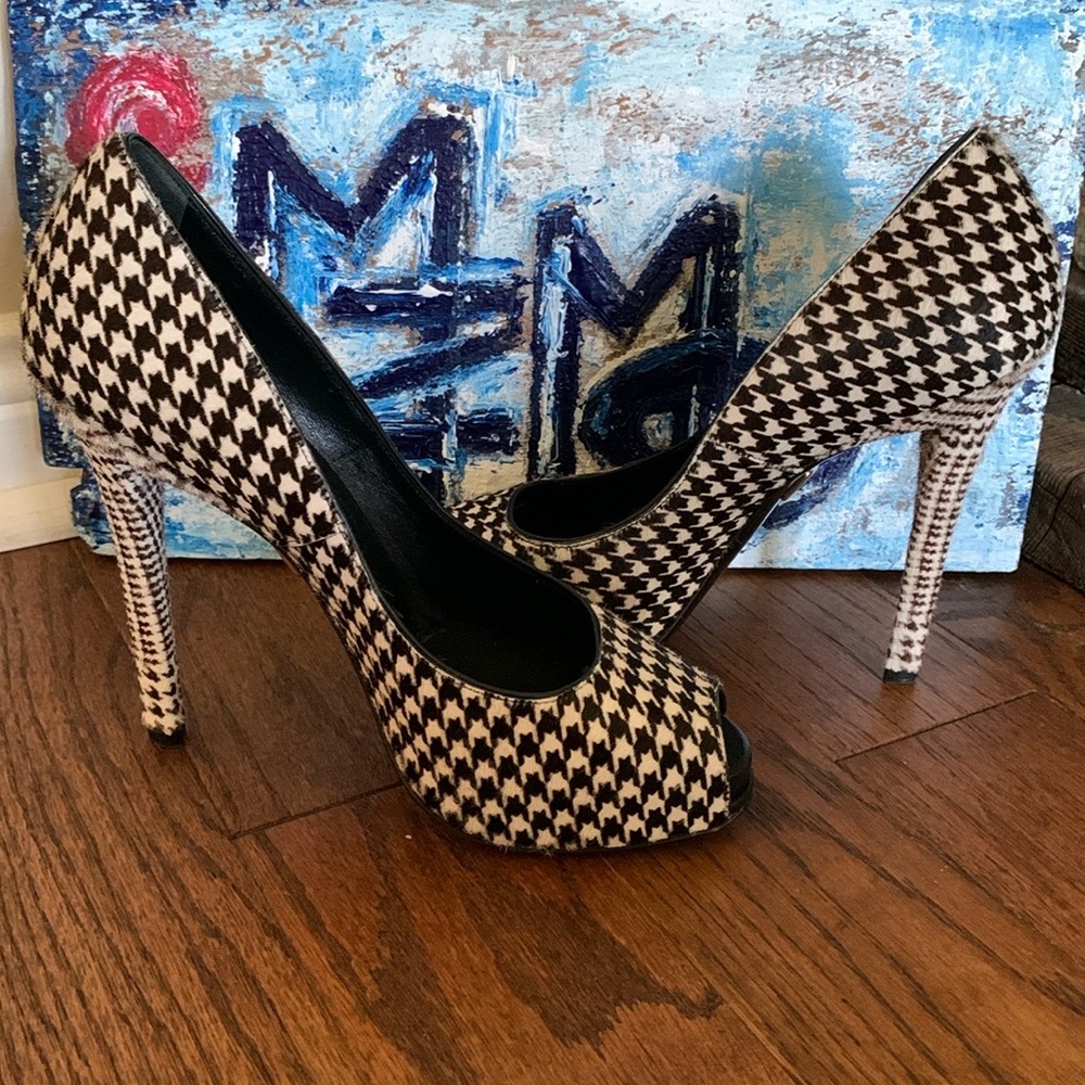 Roger Vivier Calf Hair Leather Houndstooth Stiletto Heels ๐ Hidden Platform - Picture 9 of 15